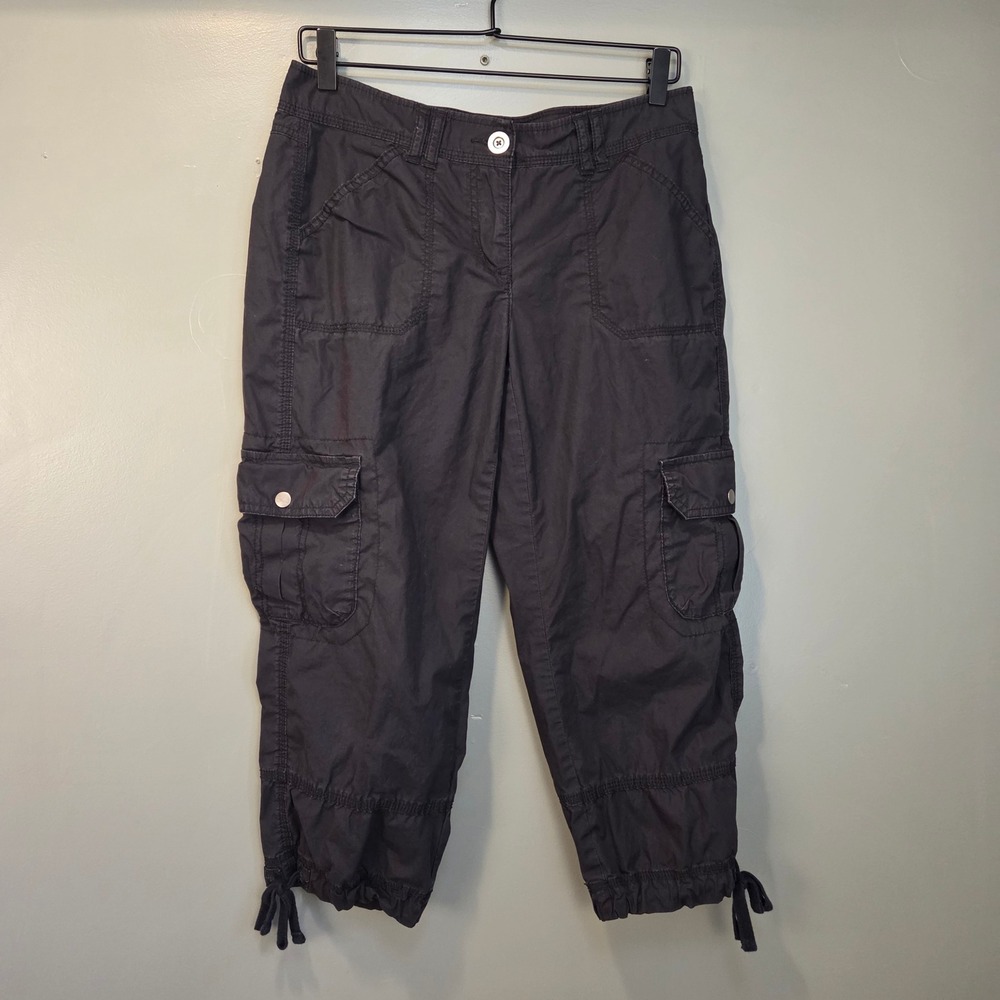 Tommy‎ Hilfiger Cargo Capri Pants Size 6 Washed Black Y2k 90s Gorpcore Utility